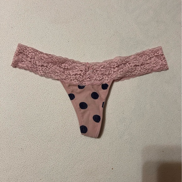 PINK Victoria's Secret Other - Lace Trim Polka Dot Thong - Pink and Black